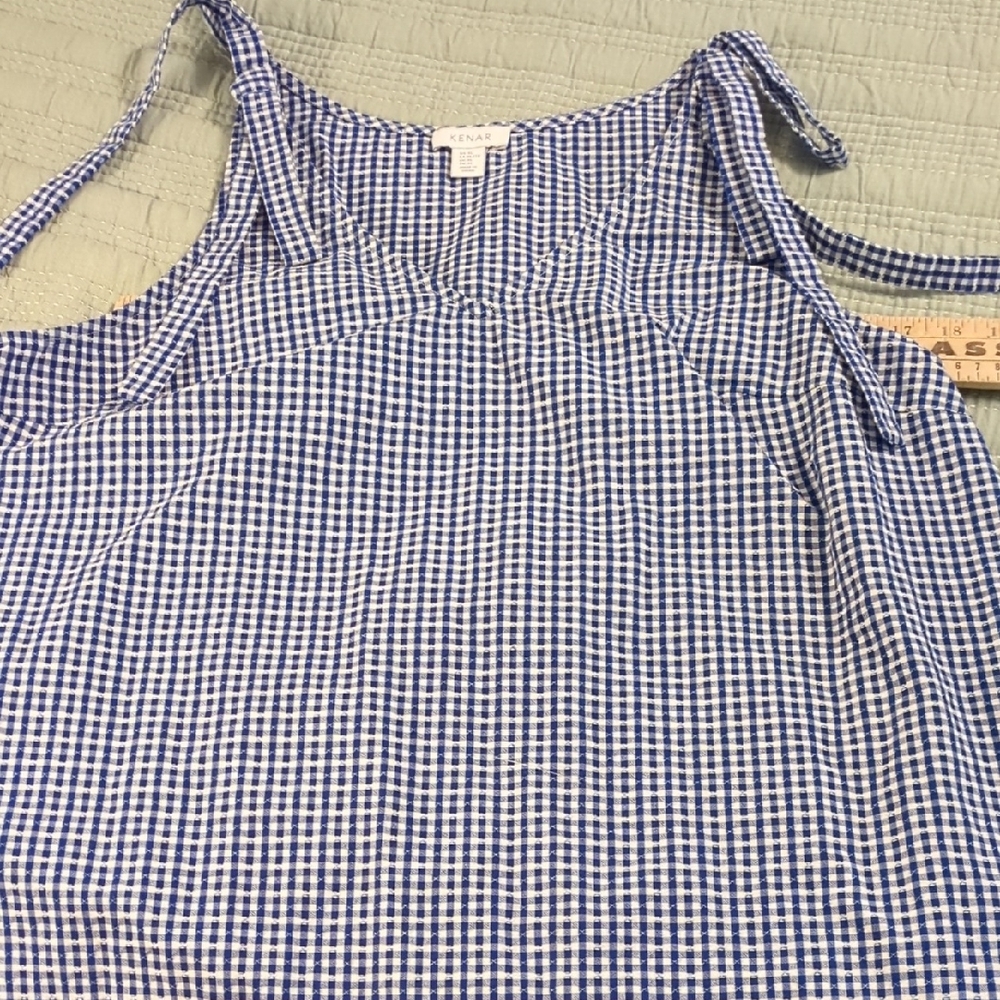 Kenar Blue and White Smocked Tank Top
